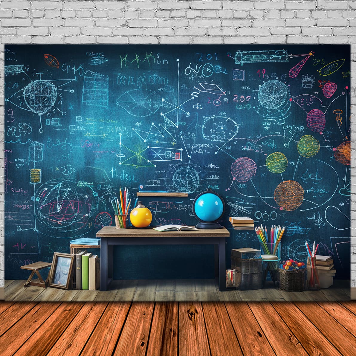 Schulsachen Kreidetafel Fotohintergrund DBD7-48