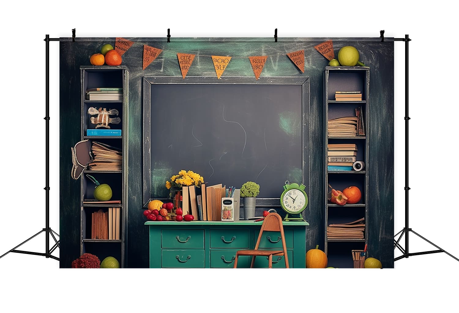 Uhr Früchte auf dem Schreibtisch Back to School Backdrop DBD7-50
