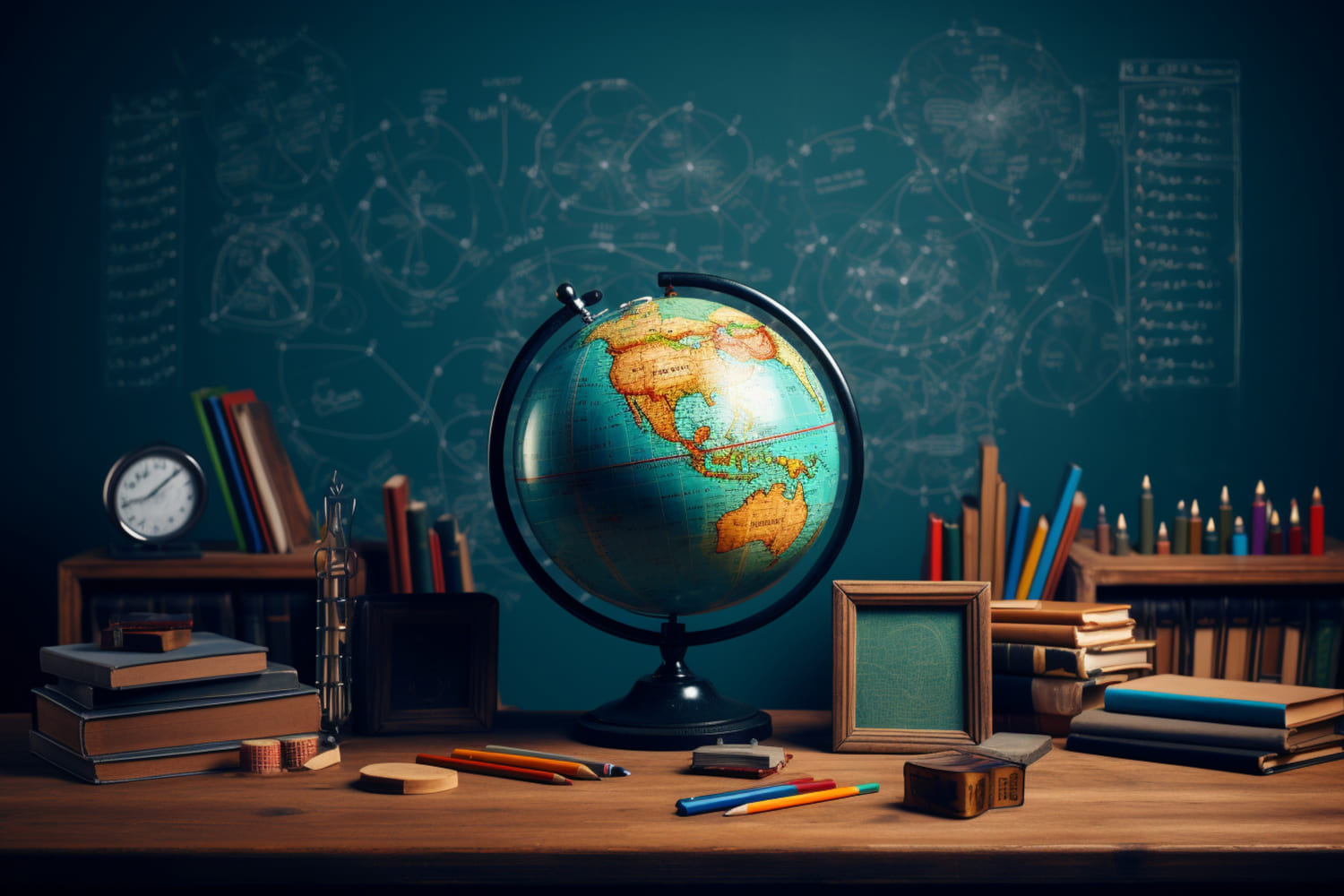 Blackboard Globe Bleistifte Back to School Backdrop DBD7-82