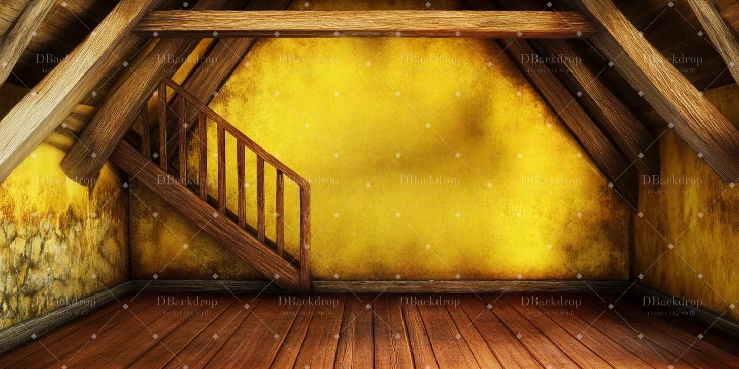 Bühnenhintergrund „Verfallenes Cottage-Interieur“ Schulball-Hintergrund CSH59-T9