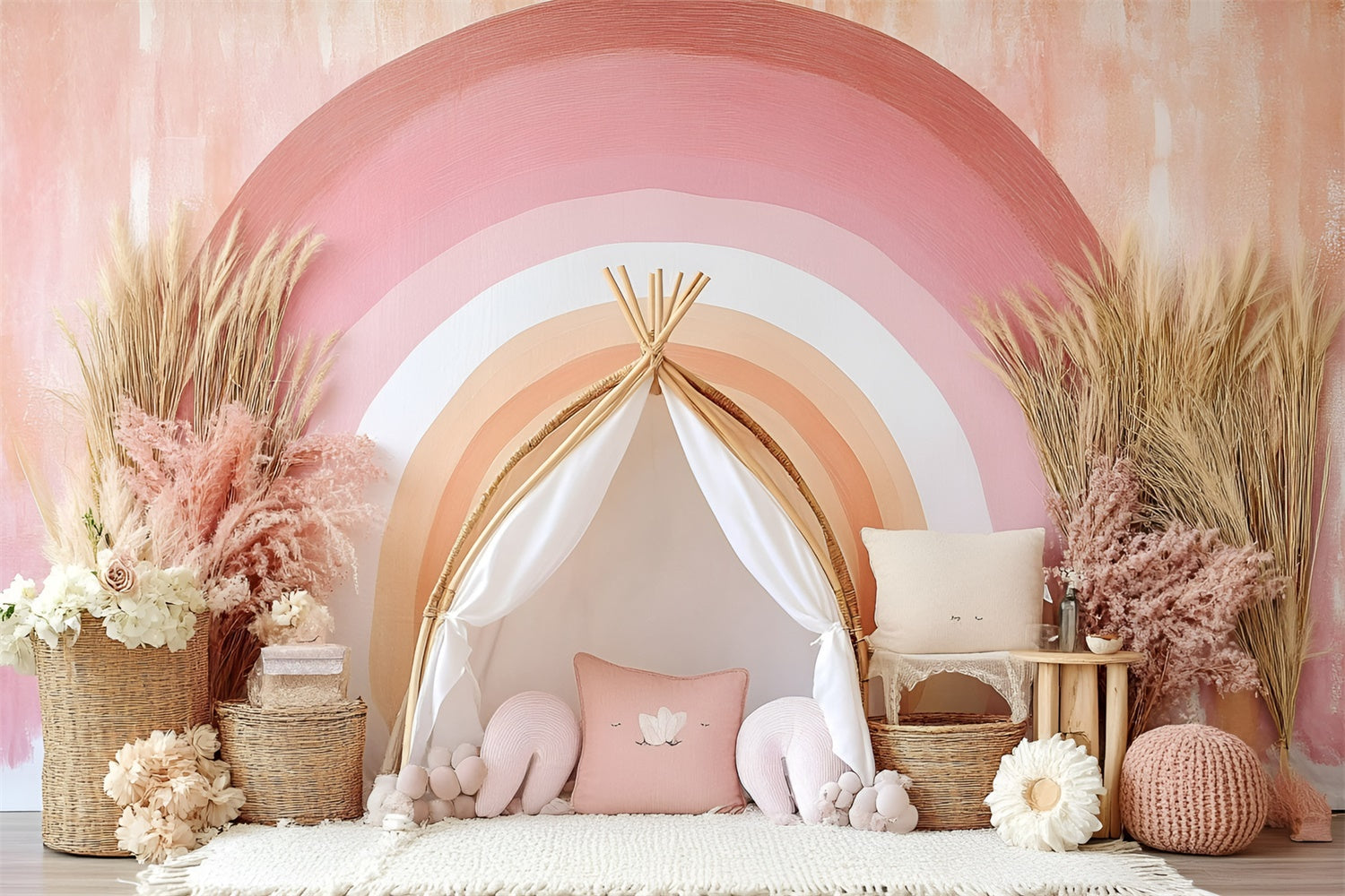 Boho Fotografie Backdrop Soft Pink Regenbogen Backdrop GQ2-1