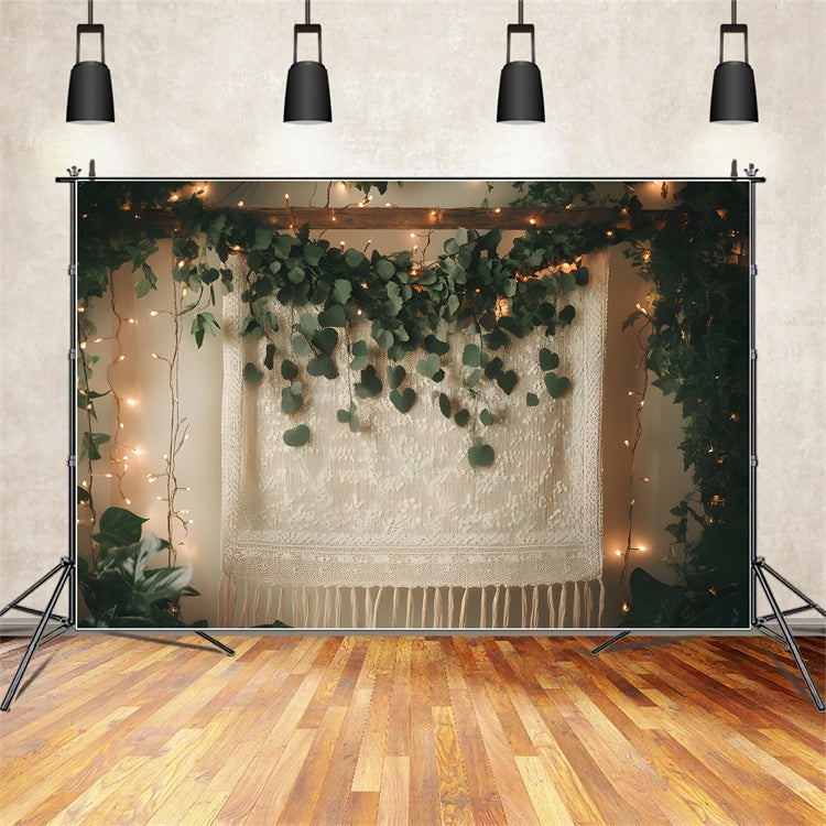 Boho-Fotohintergrund Elegante Blattgirlande Spitzenhintergrund GQ2-11