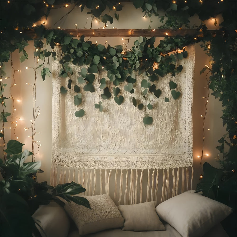 Boho-Fotohintergrund Elegante Blattgirlande Spitzenhintergrund GQ2-11