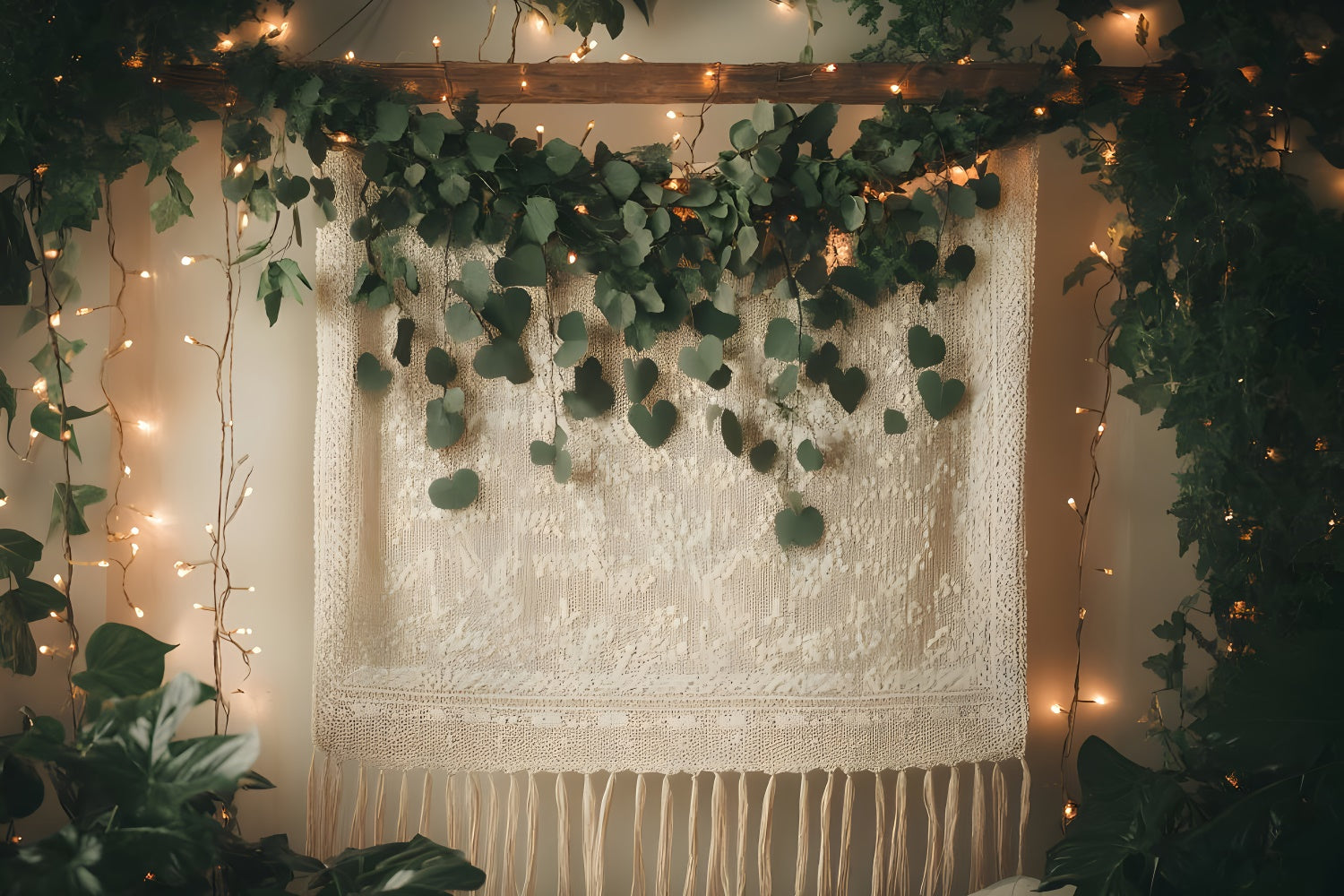 Boho-Fotohintergrund Elegante Blattgirlande Spitzenhintergrund GQ2-11