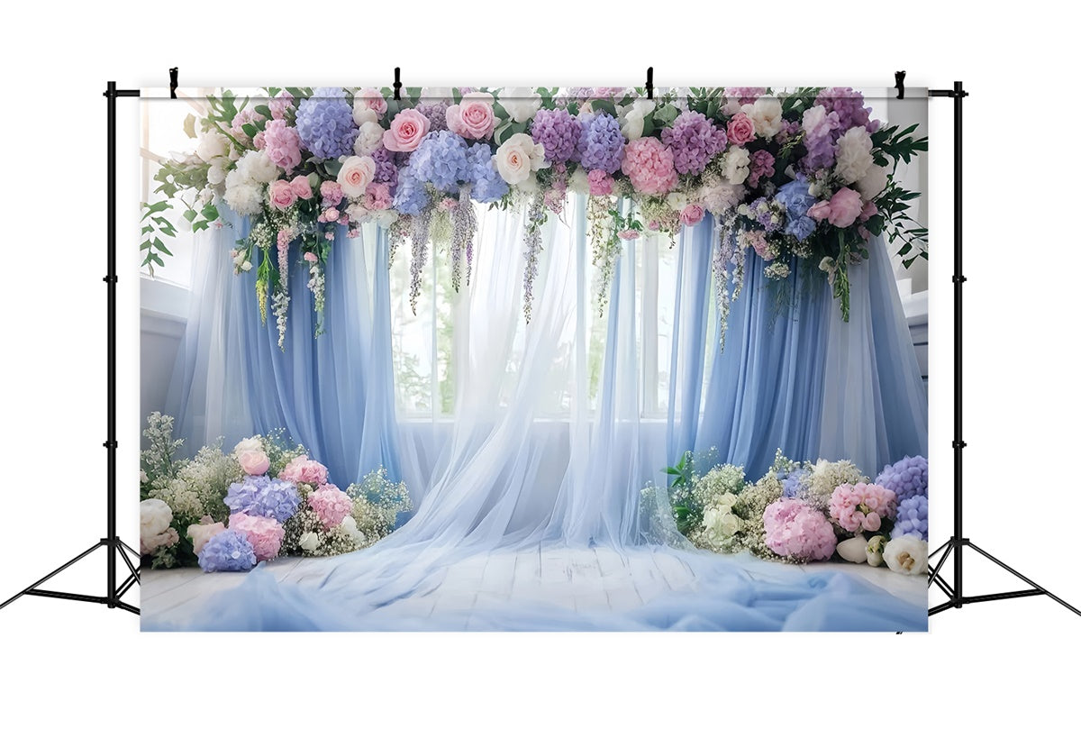 Muttertag Backdrops Blaue Blumen Fenster Drapery Backdrop GQ2-113