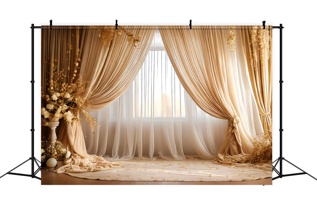 Muttertag Fotokulisse Vintage Golden Blossom Drapes Hintergrund GQ2-117