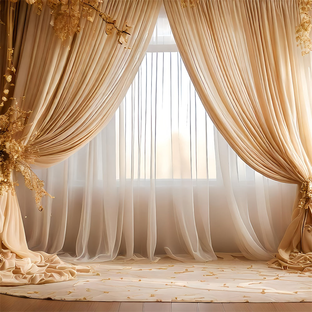 Muttertag Fotokulisse Vintage Golden Blossom Drapes Hintergrund GQ2-117