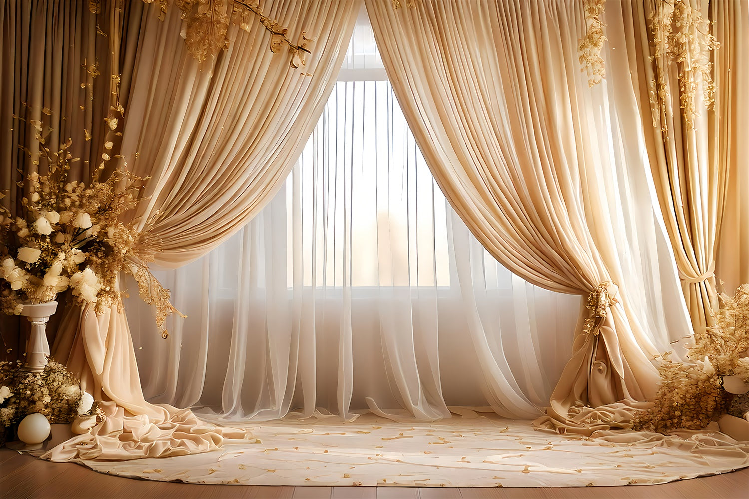 Muttertag Fotokulisse Vintage Golden Blossom Drapes Hintergrund GQ2-117