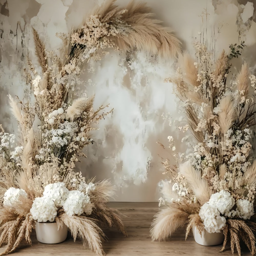 Boho Backdrops Rustikale Pampas Weiß Floral Bogen Hintergrund GQ2-12