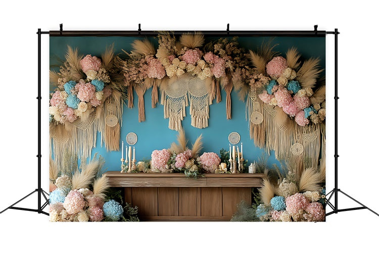 Muttertag Fotohintergrund Vintage Hortensien Makramee Hintergrund GQ2-121