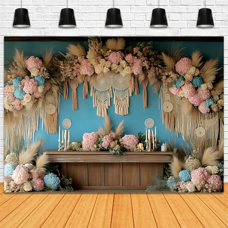 Muttertag Fotohintergrund Vintage Hortensien Makramee Hintergrund GQ2-121