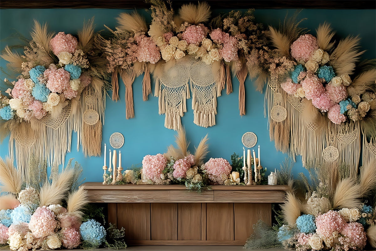 Muttertag Fotohintergrund Vintage Hortensien Makramee Hintergrund GQ2-121