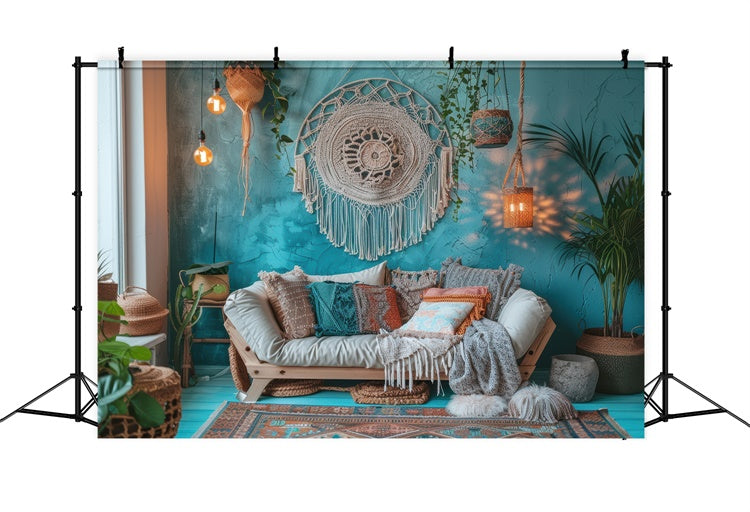 Muttertagskulisse Vintage Blau Boho Wohnzimmer Kulisse GQ2-125