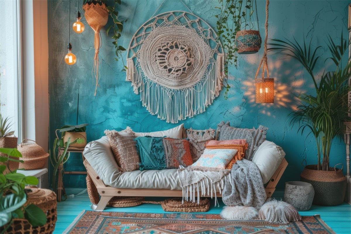 Muttertagskulisse Vintage Blau Boho Wohnzimmer Kulisse GQ2-125