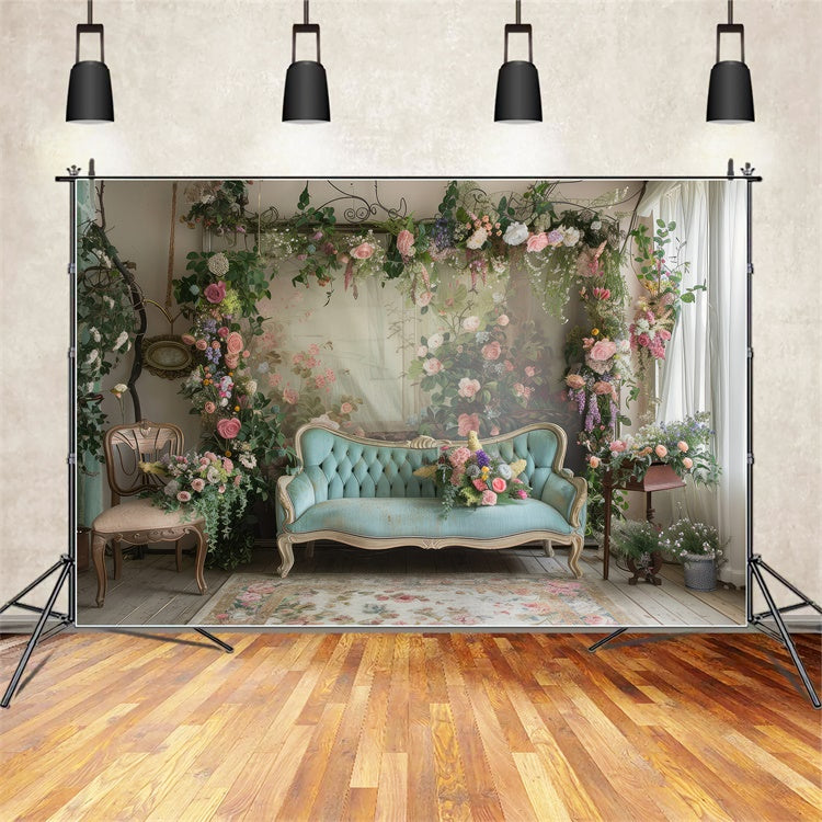 Backdrops für Muttertag Weiches Pastell Rosen Sofa Hintergrund GQ2-127