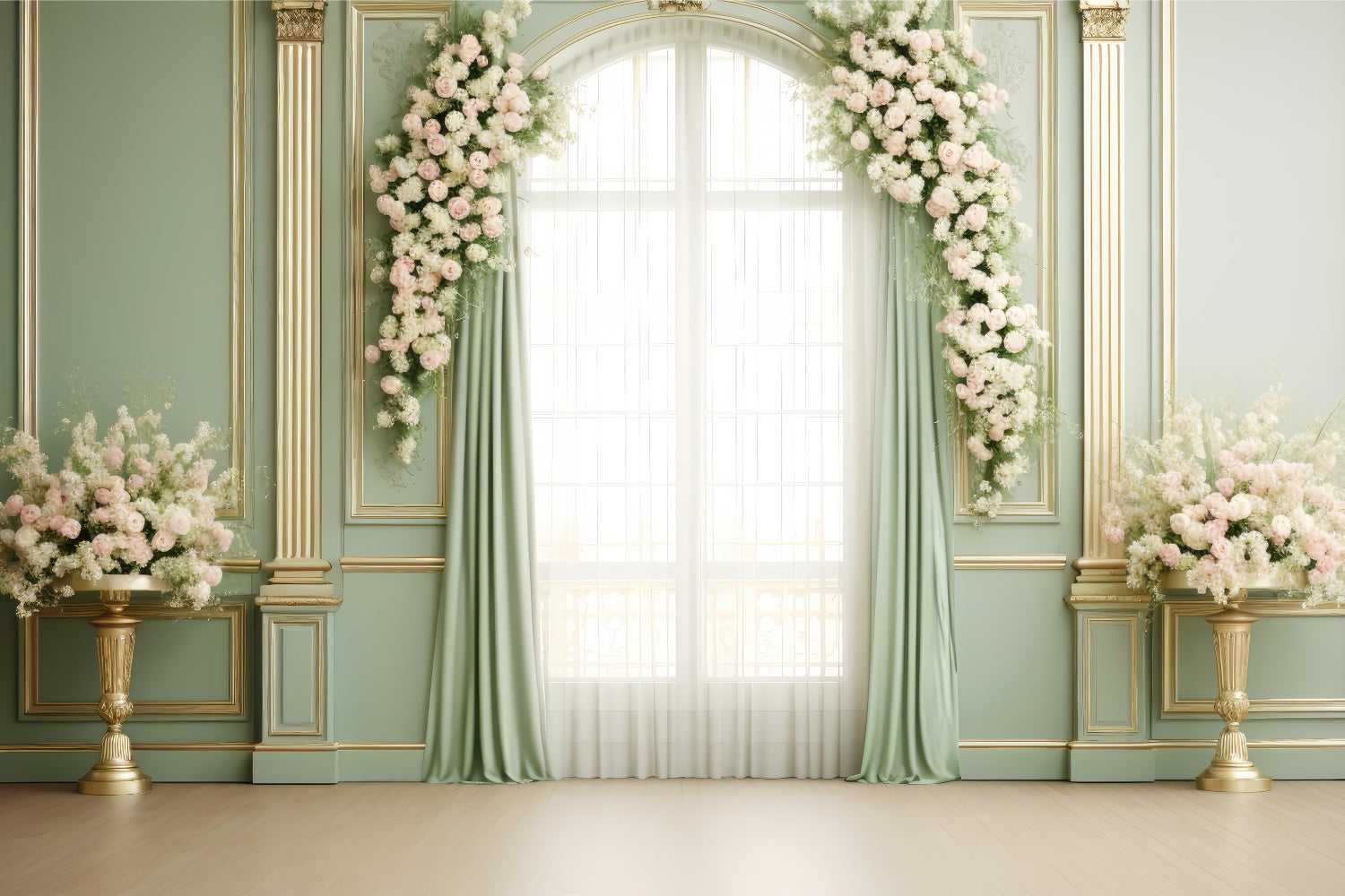 Backdrops für Muttertag Elegantes Grünes Zimmer Rose Backdrop GQ2-137