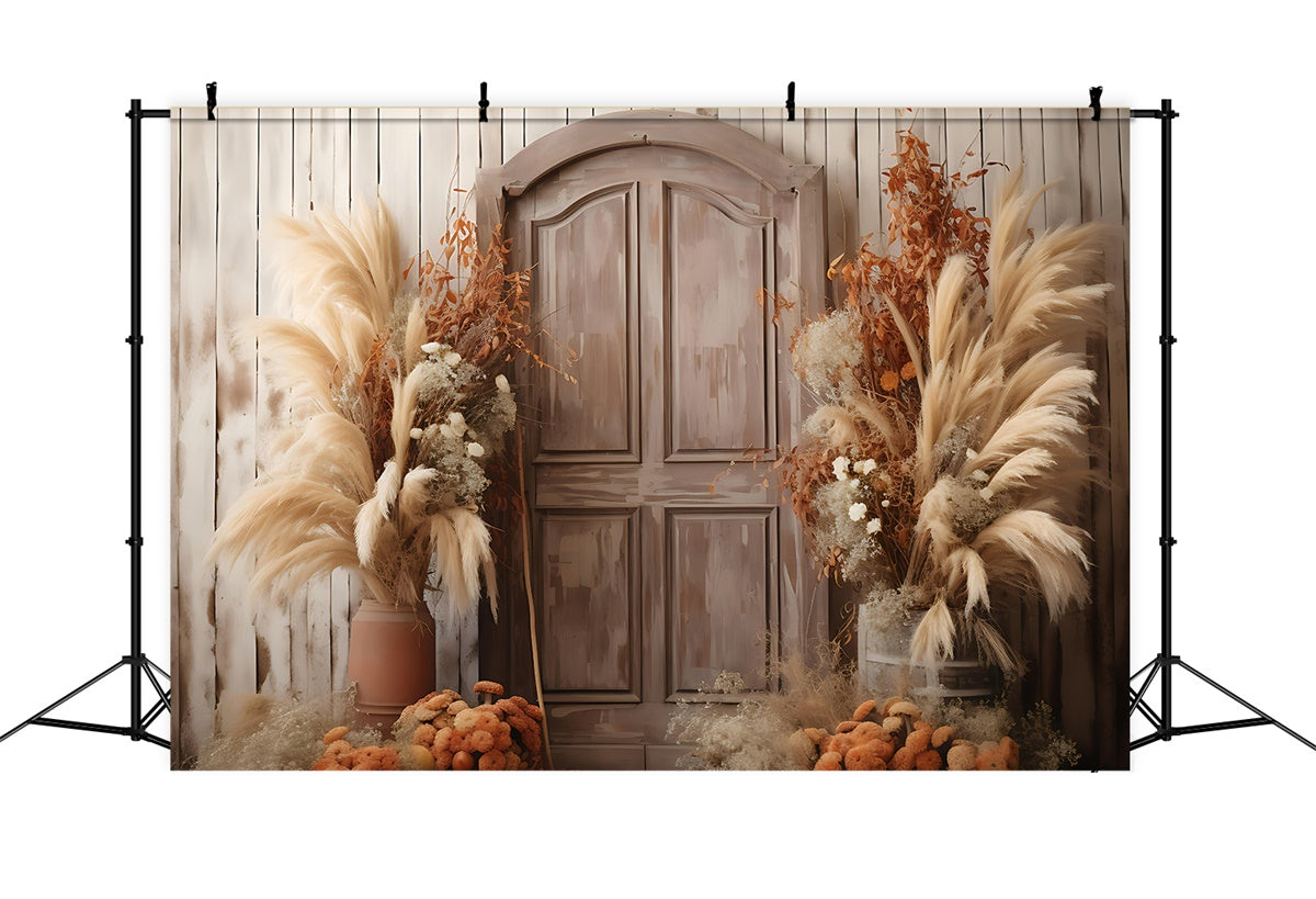 Boho Backdrop Ideen Rustikale Holztür Blumen Hintergrund GQ2-14