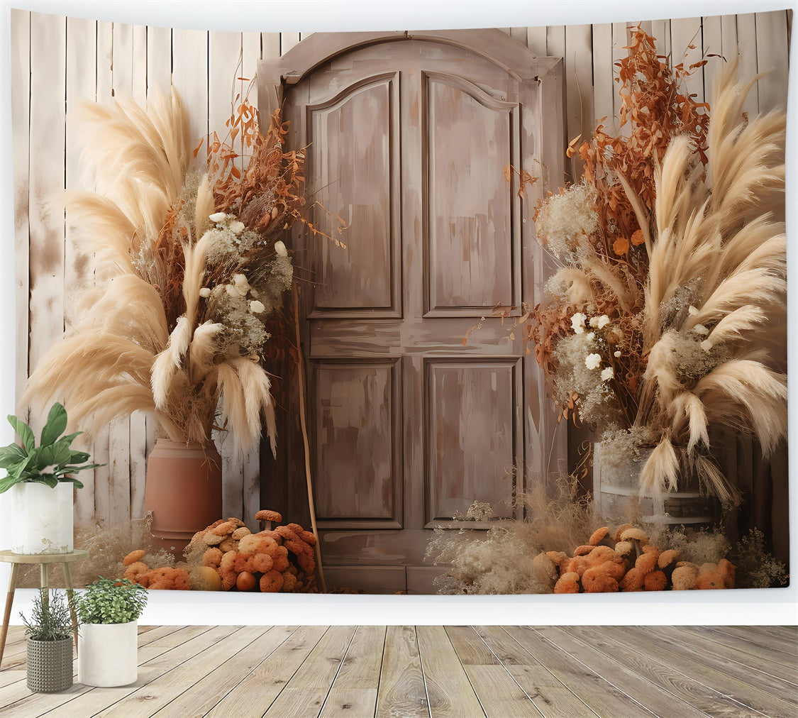 Boho Backdrop Ideen Rustikale Holztür Blumen Hintergrund GQ2-14