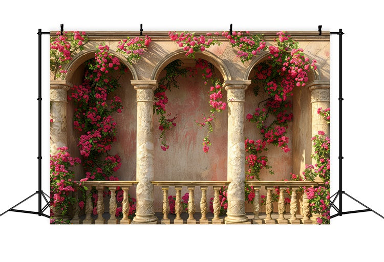 Backdrops für Muttertag Rosa Blumen Stein Säulen Hintergrund GQ2-153