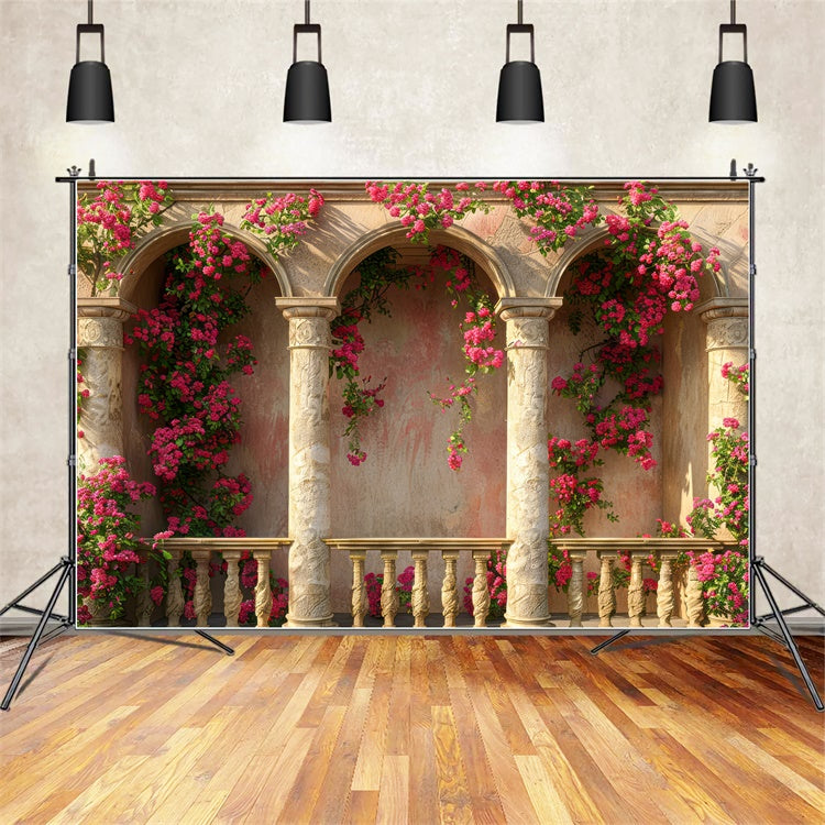 Backdrops für Muttertag Rosa Blumen Stein Säulen Hintergrund GQ2-153