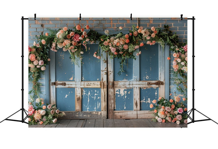 Backdrop für Muttertag Vintage Blue Door Floral Backdrop GQ2-155