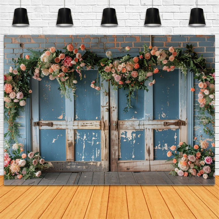 Backdrop für Muttertag Vintage Blue Door Floral Backdrop GQ2-155