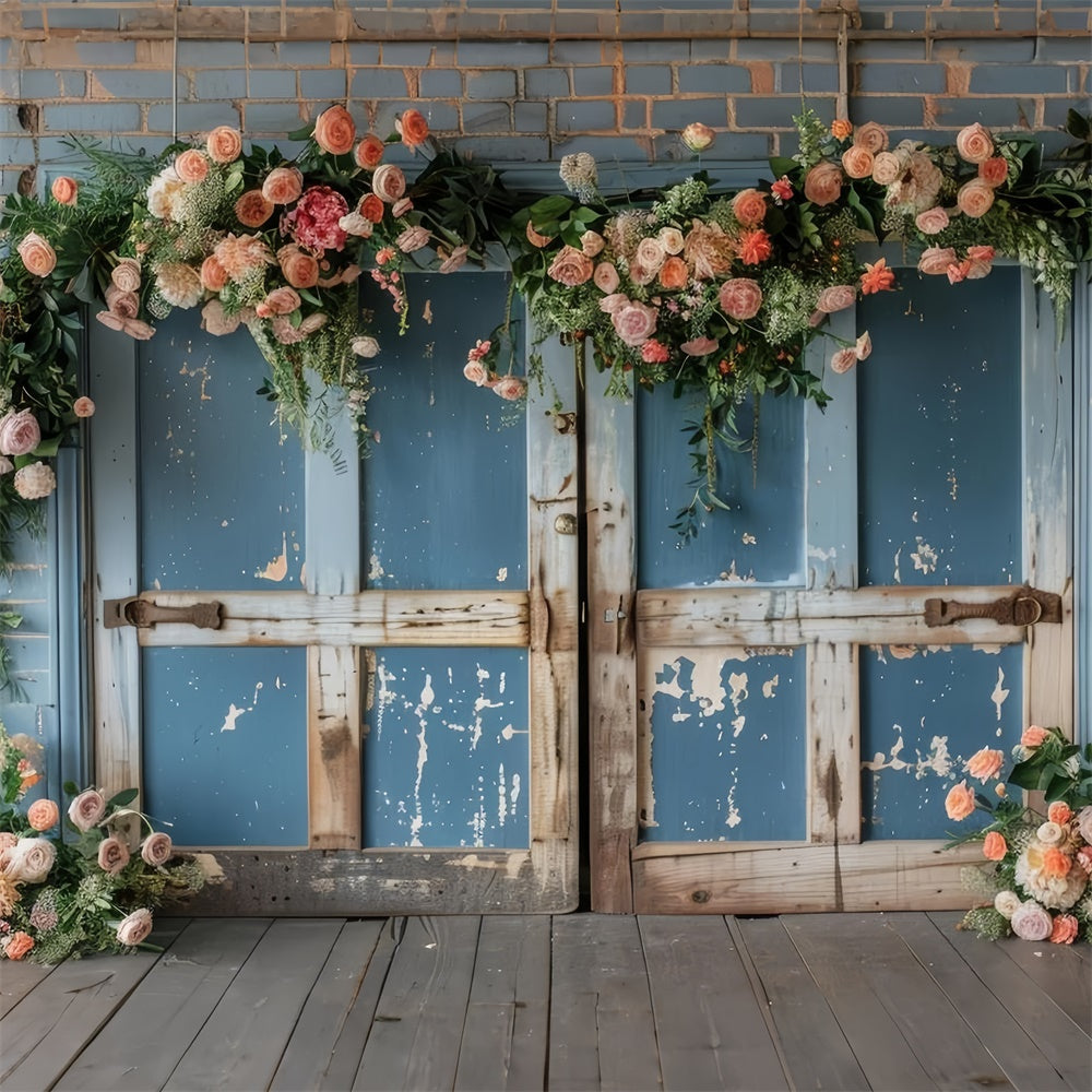 Backdrop für Muttertag Vintage Blue Door Floral Backdrop GQ2-155