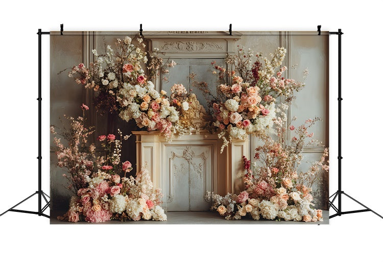Muttertag Fotokulisse Rosa Rose Garten Kamin Kulisse GQ2-159
