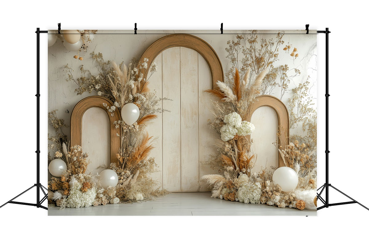 Backdrops für Muttertag Warm Beige Floral Ballon Backdrop GQ2-165