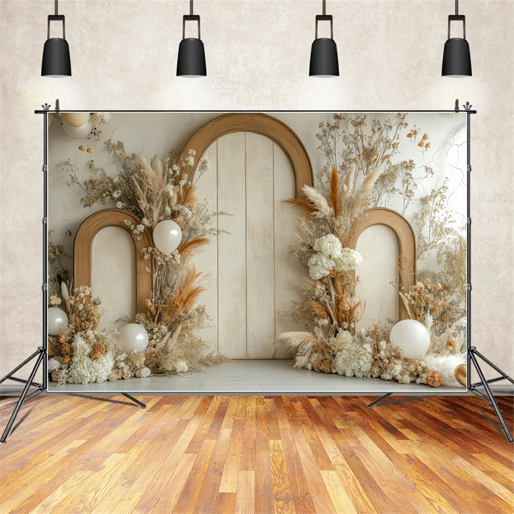 Backdrops für Muttertag Warm Beige Floral Ballon Backdrop GQ2-165