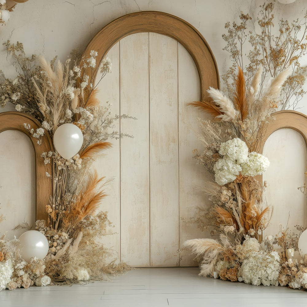 Backdrops für Muttertag Warm Beige Floral Ballon Backdrop GQ2-165