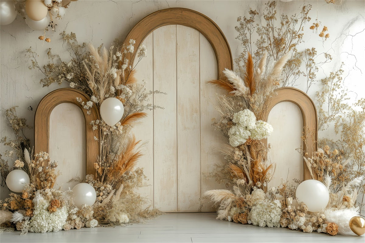 Backdrops für Muttertag Warm Beige Floral Ballon Backdrop GQ2-165