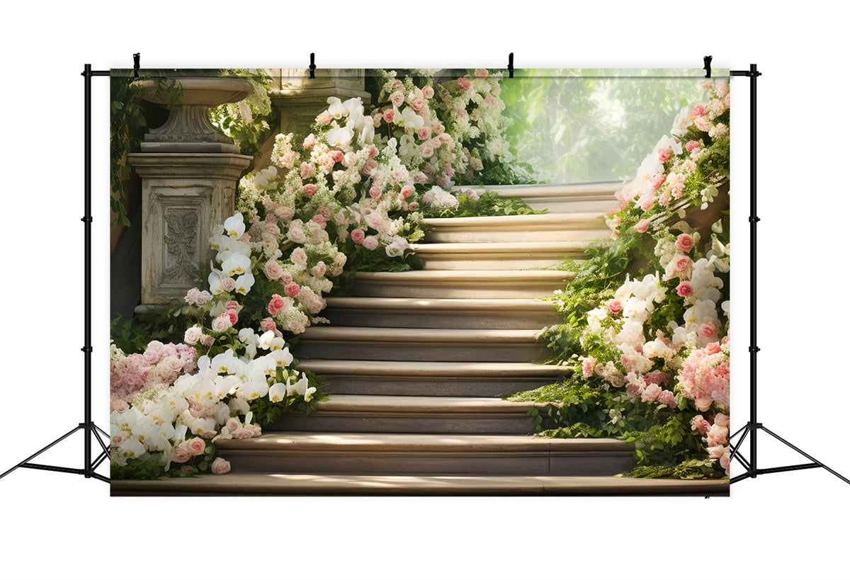 Muttertag Backdrops Verträumte Florale Treppe Orchideen Hintergrund GQ2-167