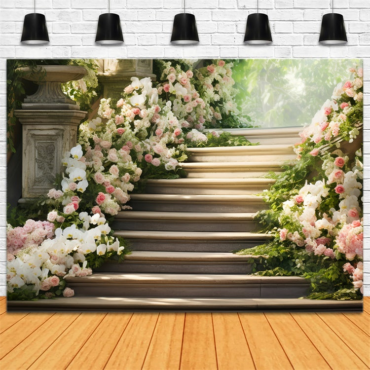 Muttertag Backdrops Verträumte Florale Treppe Orchideen Hintergrund GQ2-167