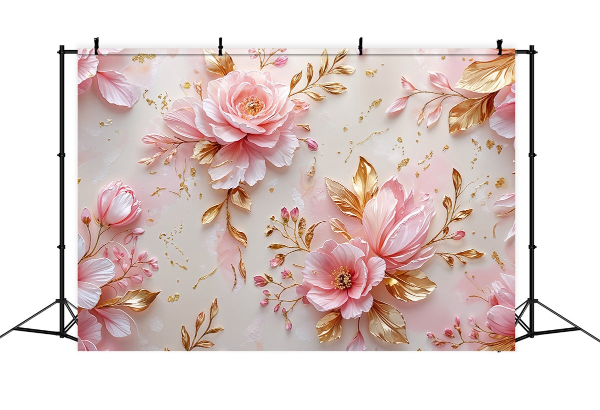 Muttertag Fotohintergrund Golden Leaf Pink Flower Backdrop GQ2-169