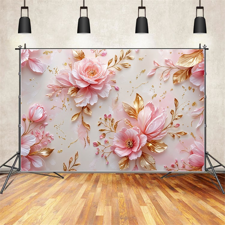 Muttertag Fotohintergrund Golden Leaf Pink Flower Backdrop GQ2-169