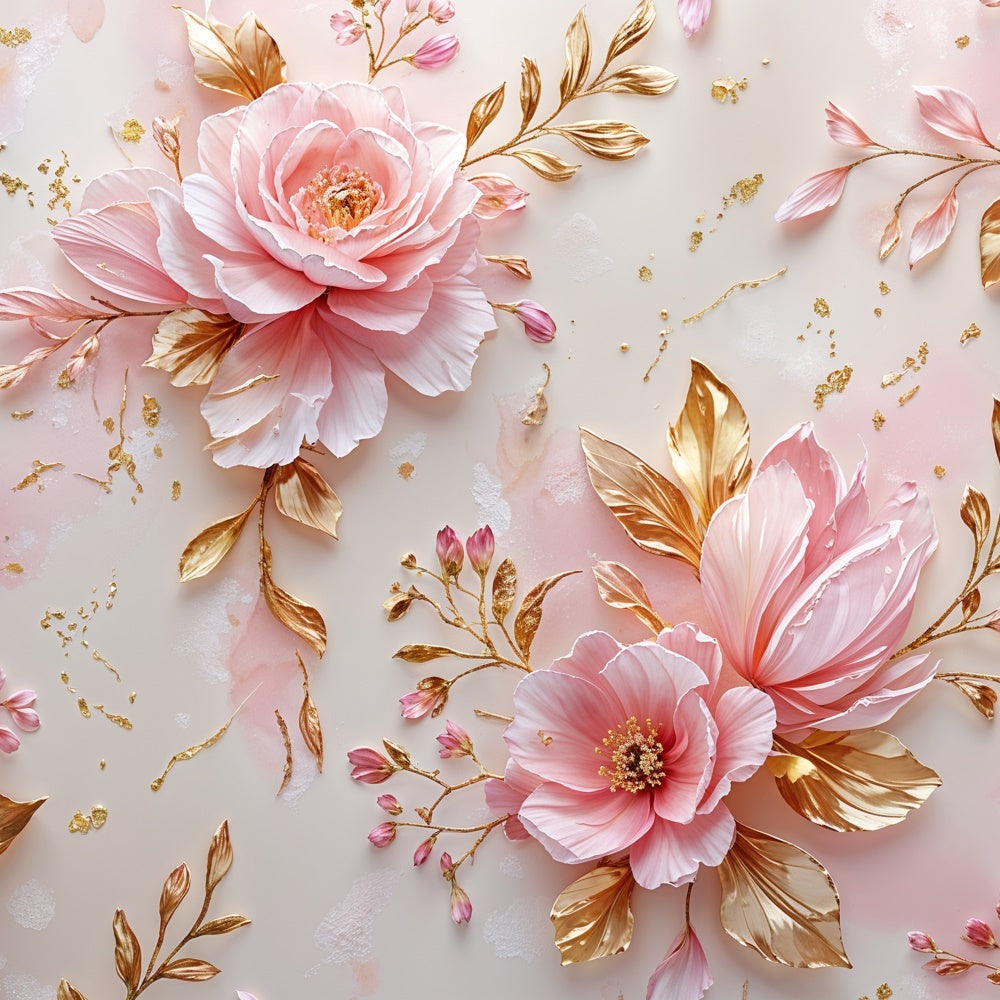 Muttertag Fotohintergrund Golden Leaf Pink Flower Backdrop GQ2-169