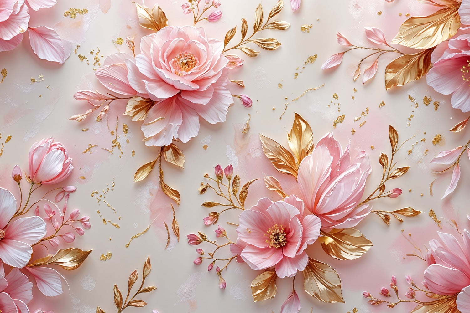 Muttertag Fotohintergrund Golden Leaf Pink Flower Backdrop GQ2-169