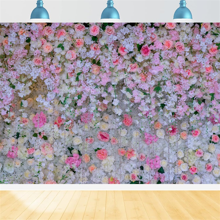 Backdrops für Muttertag Hellrosa Blumen Kaskade Hintergrund GQ2-170