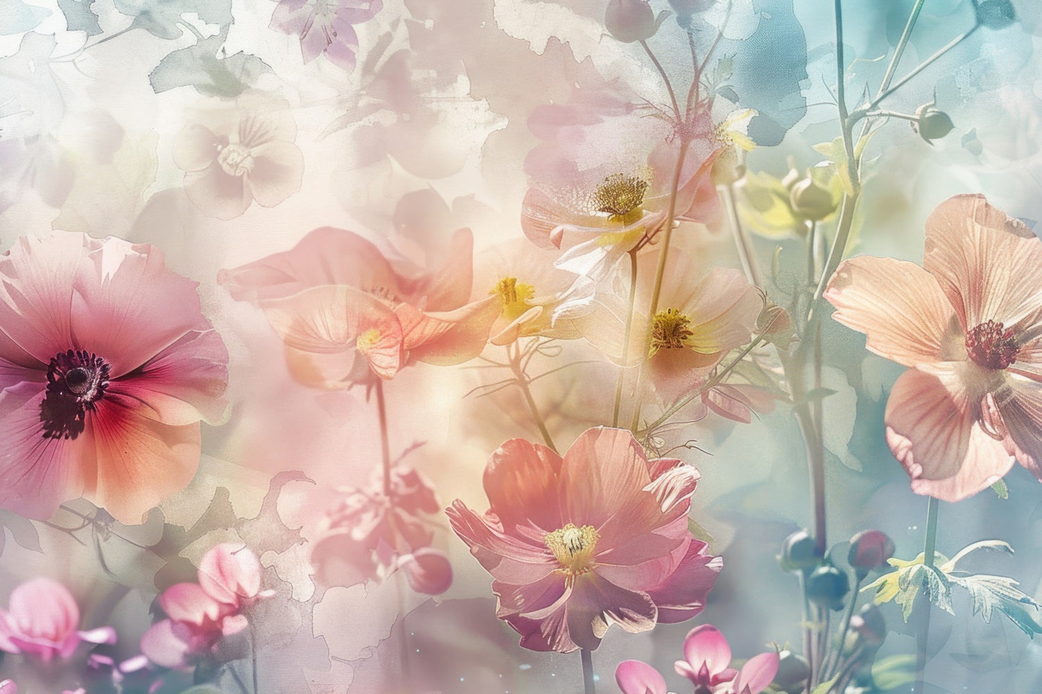 Hintergrundbilder für Muttertag Pastell Aquarell Blumen Traum Hintergrund GQ2-173