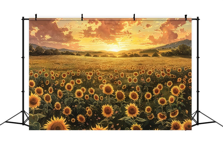 Muttertag Backdrops Warmer Sonnenuntergang Sonnenblumenfeld Backdrop GQ2-176