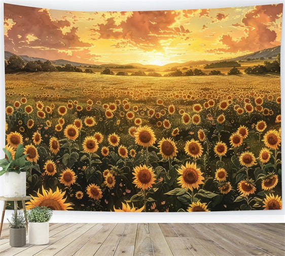 Muttertag Backdrops Warmer Sonnenuntergang Sonnenblumenfeld Backdrop GQ2-176