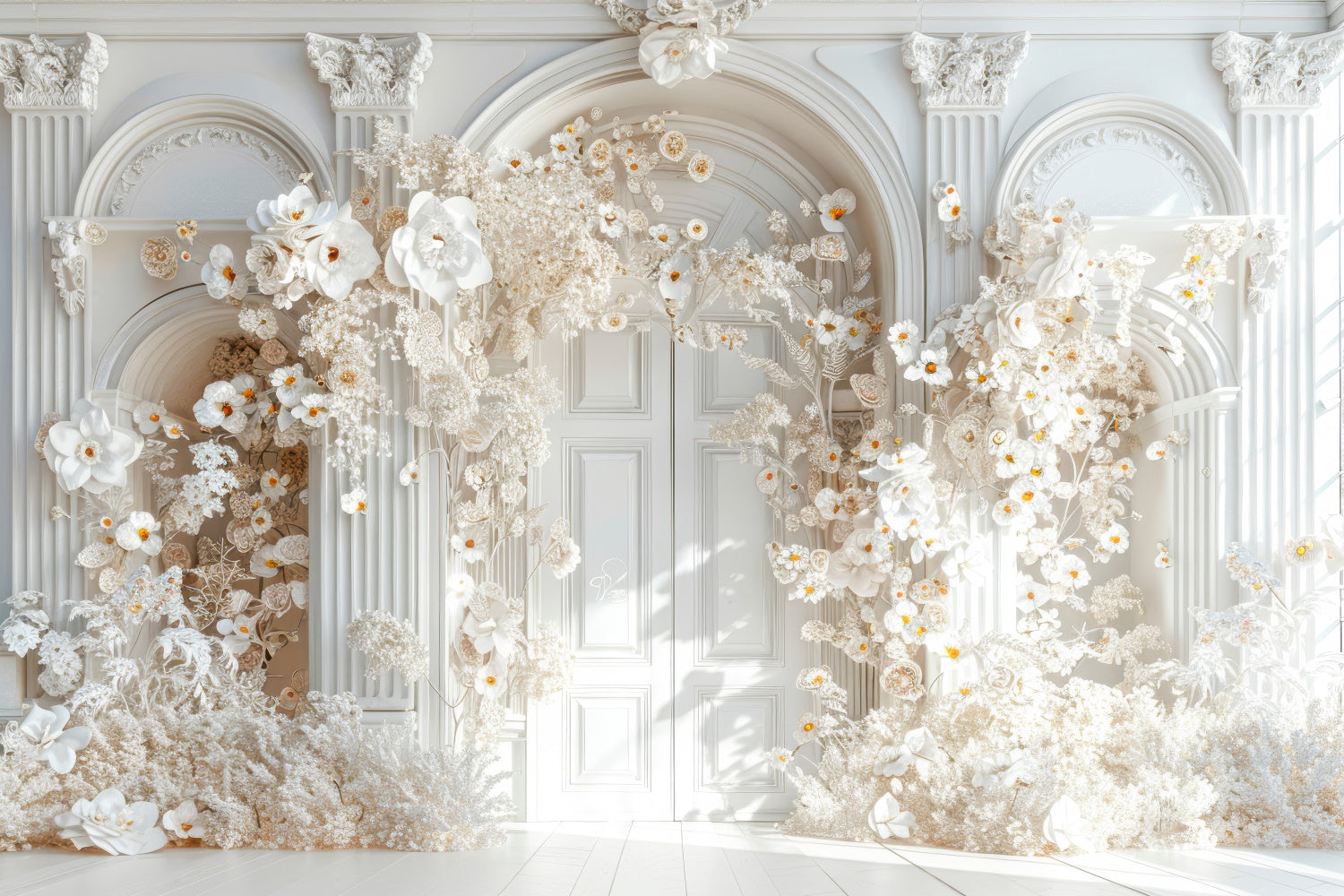 Backdrops für Muttertag Zarte weiße Blüte Bogen Backdrop GQ2-178