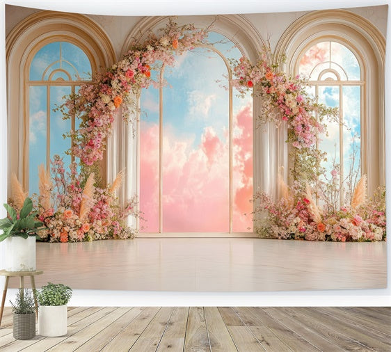 Muttertag Fotokulisse Ideen Blumenbogen verträumt Himmel Kulisse GQ2-188
