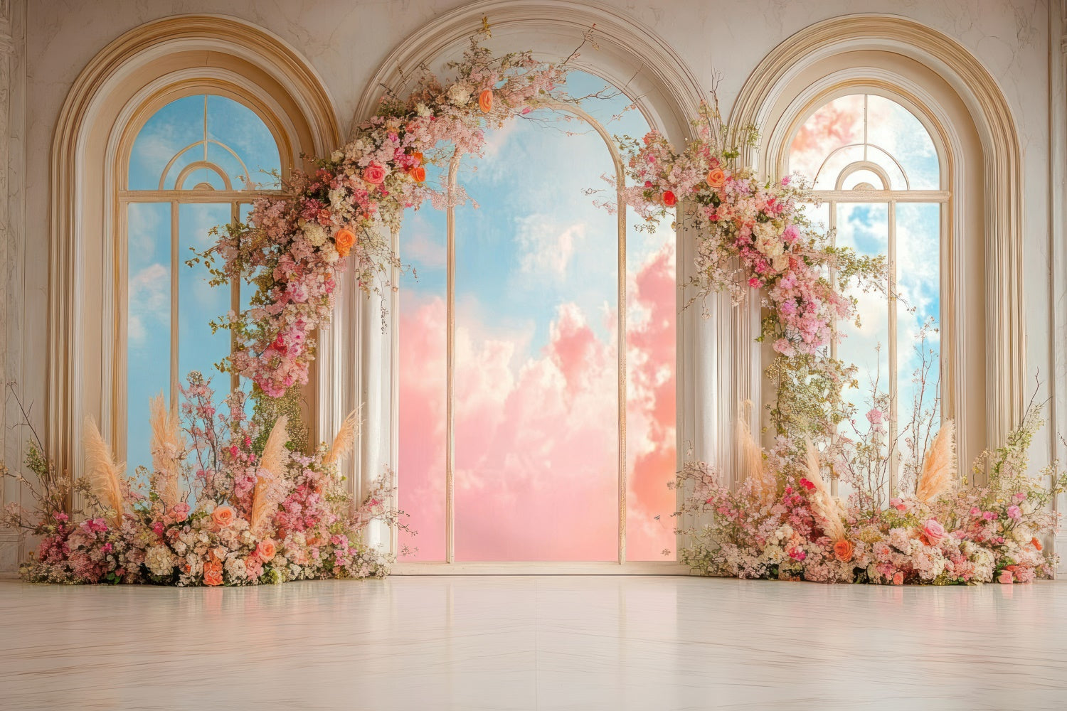 Muttertag Fotokulisse Ideen Blumenbogen verträumt Himmel Kulisse GQ2-188