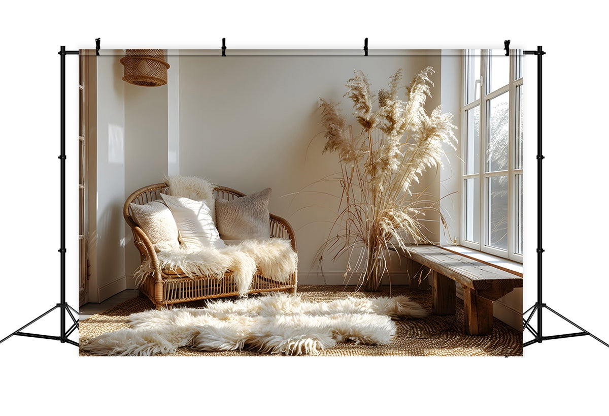 Backdrop für Muttertag Licht Rattan Stuhl Ecke Hintergrund GQ2-191