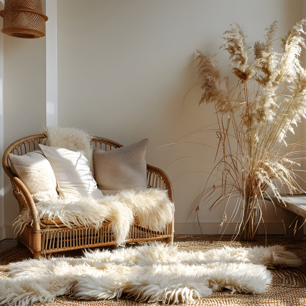 Backdrop für Muttertag Licht Rattan Stuhl Ecke Hintergrund GQ2-191