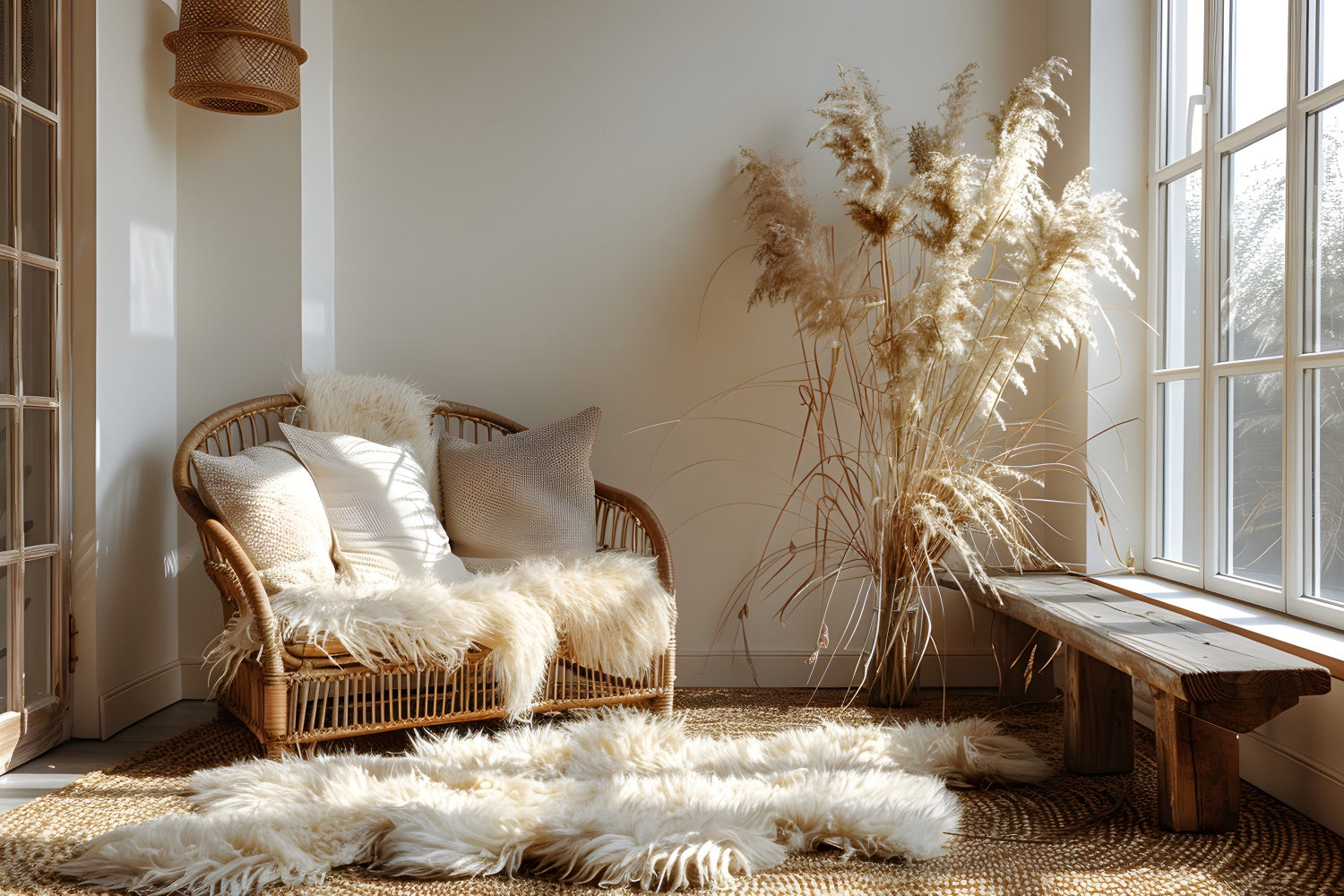 Backdrop für Muttertag Licht Rattan Stuhl Ecke Hintergrund GQ2-191