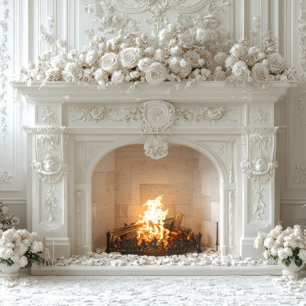 Muttertag Fotokulissen Weiße Weihnachten Kamin Hintergrund GQ2-192