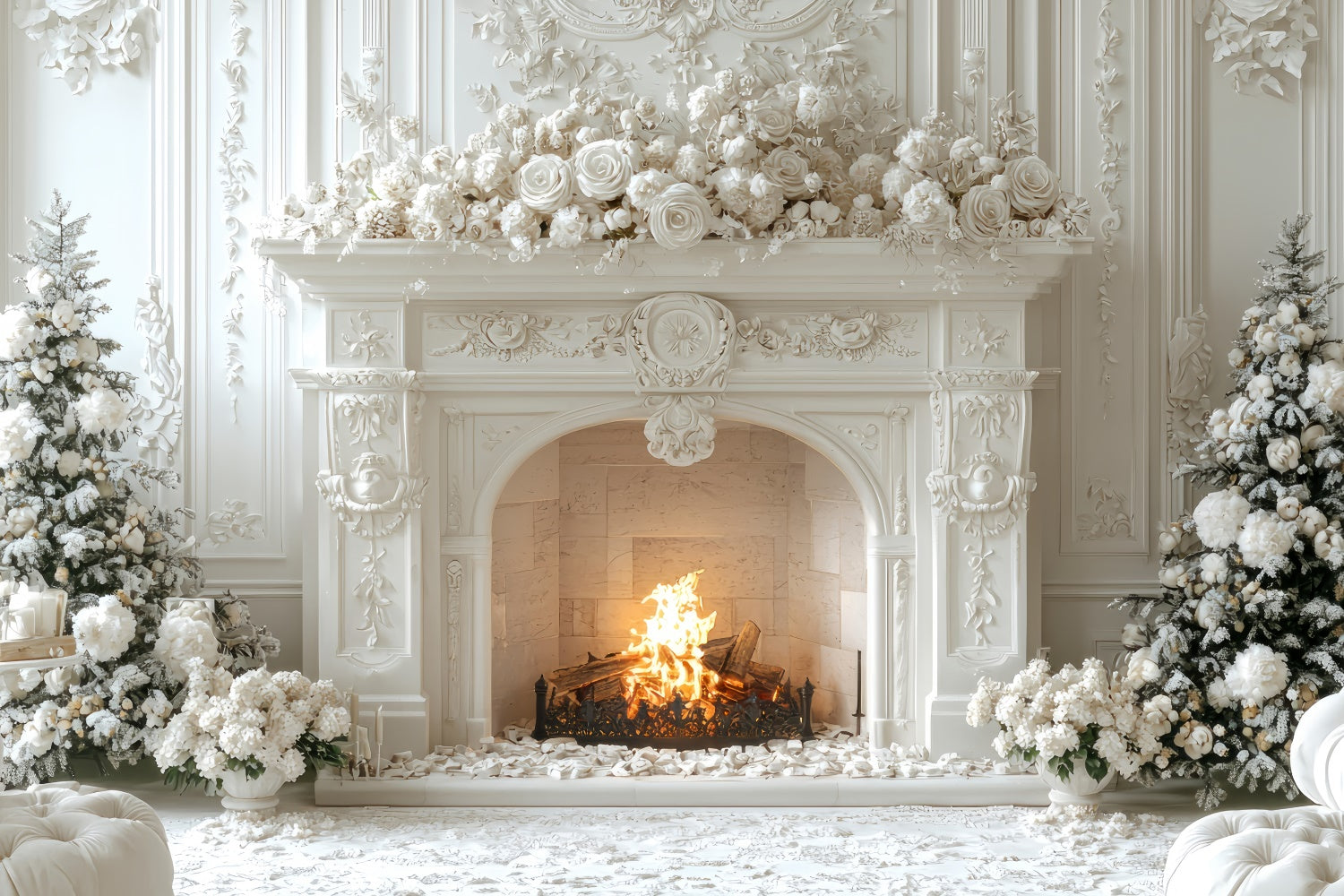 Muttertag Fotokulissen Weiße Weihnachten Kamin Hintergrund GQ2-192
